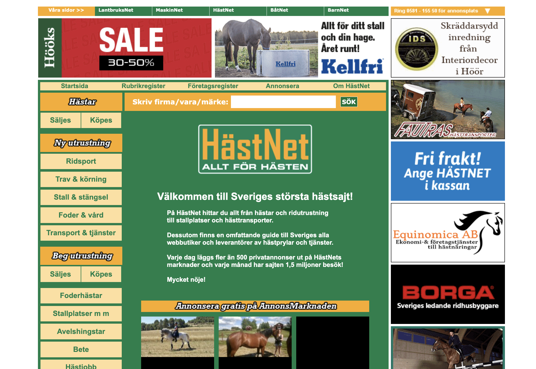 Hästnet website before the acquisition