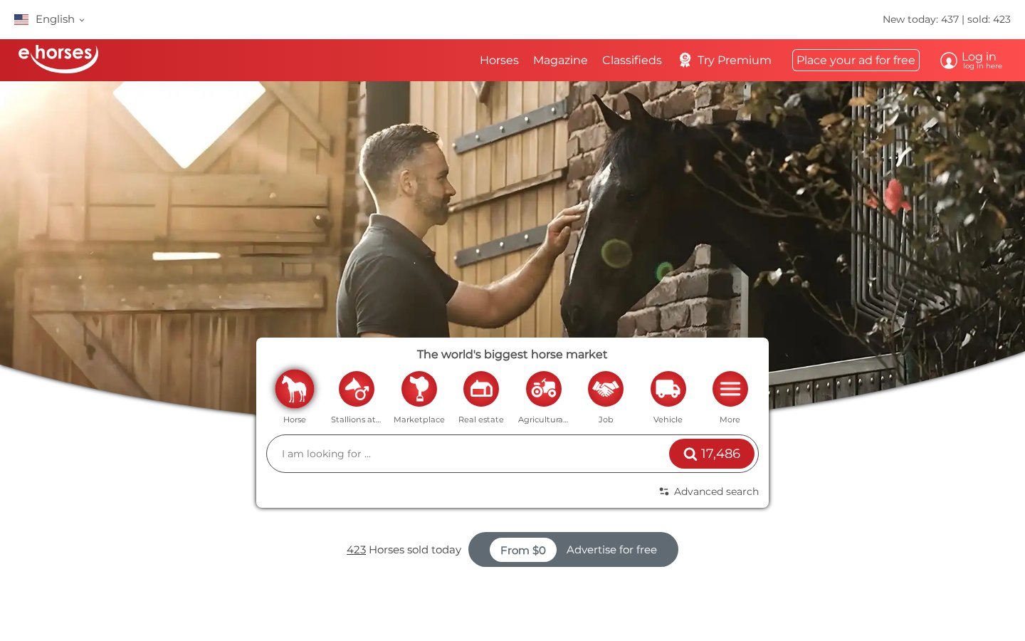 ehorses website before the acquisition